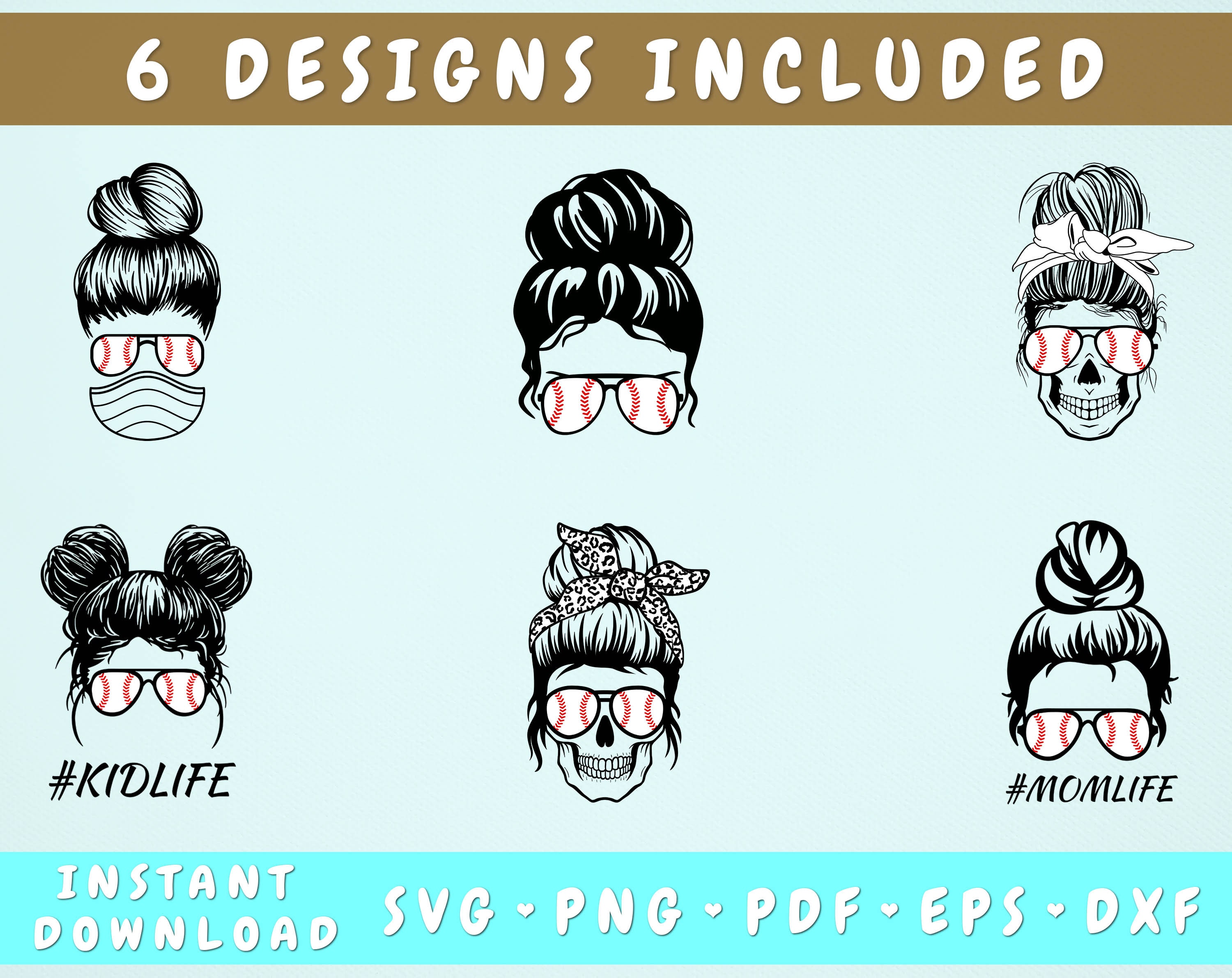 Download Baseball Mom Svg Bundle 6 Designs Messy Bun Baseball Svg | Etsy