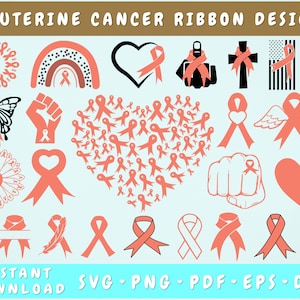 Uterus Krebs SVG Bundle, 25 Designs, Uterus Krebs Clipart, Uterus Krebs Pngs für Sublimation, Peach Ribbon SVG