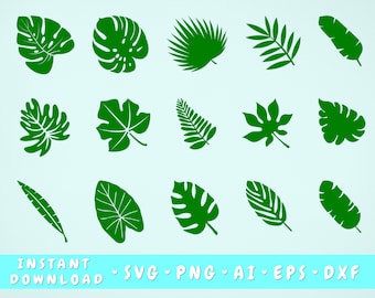 Tropical Leaves SVG Bundle - 15 Designs, Banana Leaf Svg, Monstera Leaf Svg, Palm Leaf Svg, Jungle Leaves Svg, Cricut Cut Files