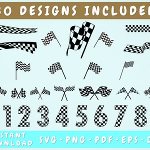 30 Checkered Flag SVG Bundle, Racing Flag SVG, Race Flag Clipart, Checkered Numbers SVG, Cut Files for Cricut, Silhouette, Finish Flag Svg