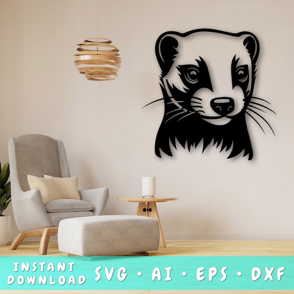 Black-Footed Ferret Laser SVG Cut File, Black-Footed Ferret Wall Art SVG, DXF, Eps, Black-Footed Ferret Laser Ready Svg