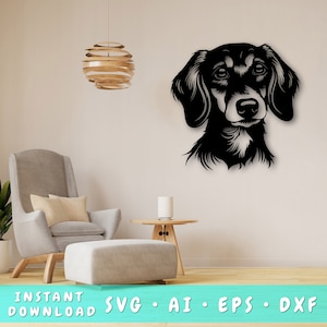 Dachshund Laser SVG Cut File, Wiener Dog Wall Art SVG, DXF, Eps, Dachshund Head Vector Cut File, Dachshund Laser Ready Svg