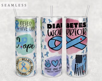 Diabetes Awareness Tumbler Wrap, 20 Unzen Skinny Tumbler PNG-Datei, Nahtlose Tumbler Sublimation Design, Diabetes Krieger Tumbler PNG