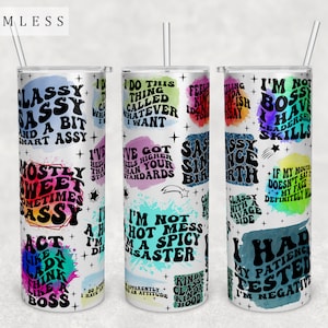 Sassy Wavy Quotes Tumbler Wrap, Seamless Tumbler Sublimation Design, 20oz Skinny Tumbler PNG File, Sassy Sayings Tumbler PNG