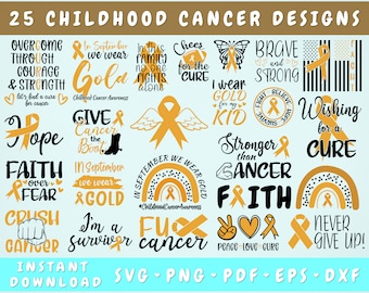 Childhood Cancer Awareness SVG Bundle - 25 Designs, Childhood Cancer Cut Files, Gold Ribbon SVG, Cancer Butterfly SVG, Peace Love Cure Svg