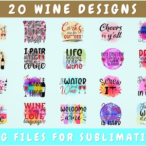 Wine Sublimation Designs Bundle, 20 Designs, Wine PNG Files For Sublimation, Wine Tumbler Sublimation Pngs, Alcohol Png Designs