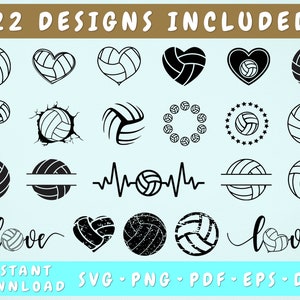 22 Pallavolo SVG Bundle, Pallavolo Clipart, Pallavolo PNG, Pallavolo Cut Files Cricut, Heart Volleyball SVG, Distressed Volleyball Svg