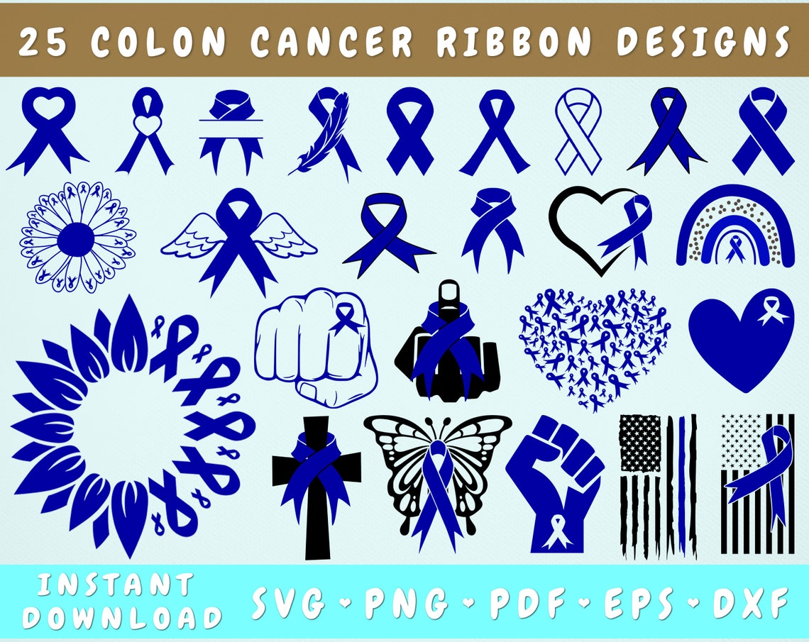 Colon Cancer Ribbon SVG Bundle 25 Designs Colon Cancer Etsy