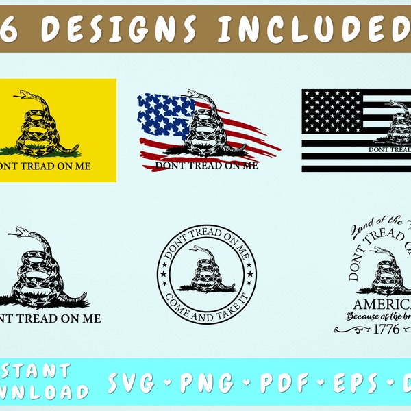 Dont Tread On Me SVG Bundle, 6 Designs, Gadsden Flag Svg, America Svg, Patriotic Svg, Cut Files for Cricut, Silhouette