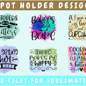 Topflappen Sublimationsdesigns Bundle, 6 Topflappen Zitate PNG-Dateien, Reste sind für Quitters PNG, Bäcker werde backen PNG
