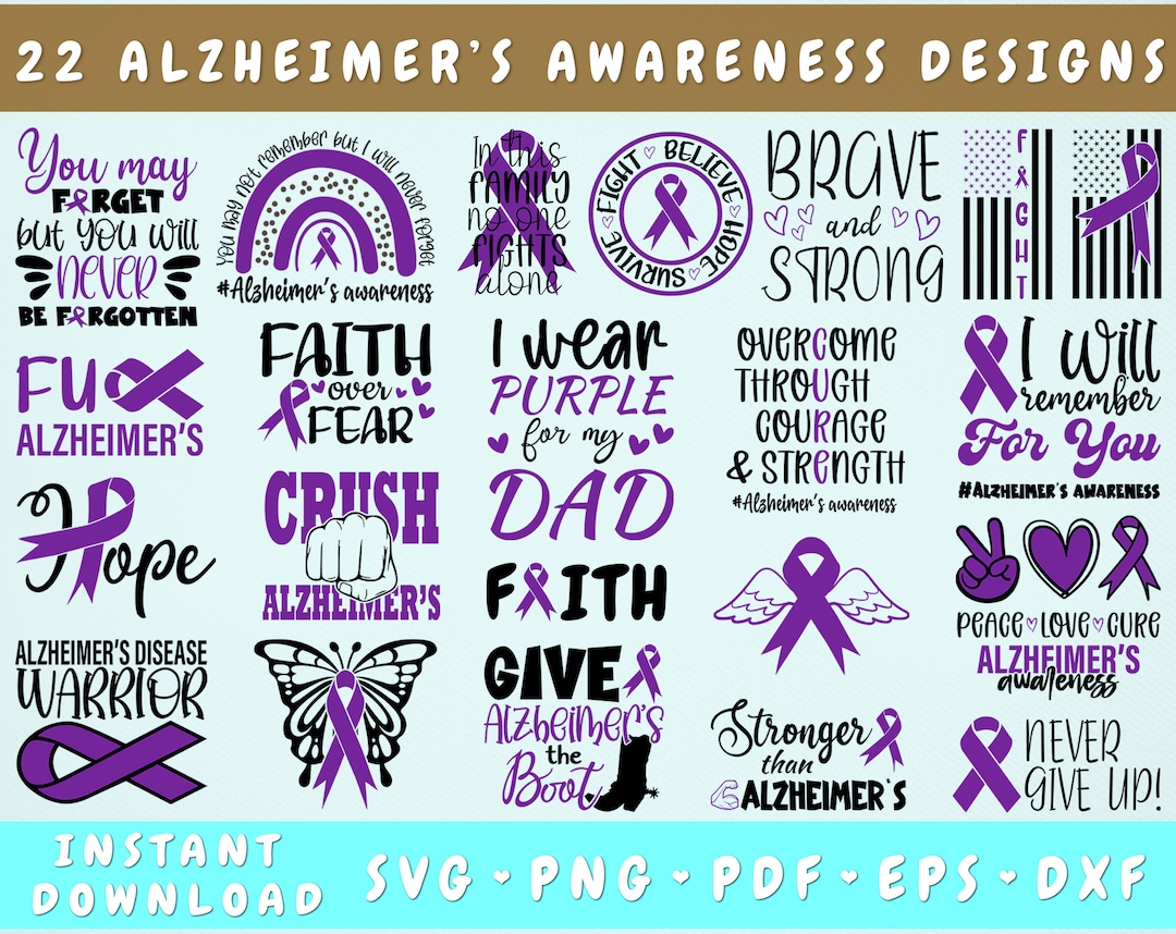 Alzheimer's Disease Awareness SVG Bundle - 22 Designs, Alzheimer's Cut ...