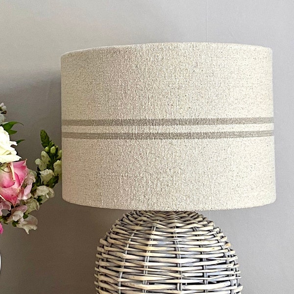 Grain sack linen lampshade or ceiling pendant rustic natural stripes