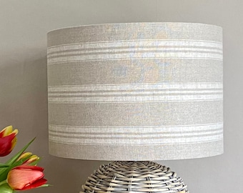 Linen lampshade or ceiling natural tan ivory stripes washed French Linen