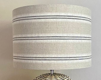 Linen lampshade or ceiling grey stripes natural washed French linen