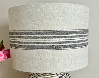 Linen lampshade or ceiling charcoal grey black stripes natural French linen