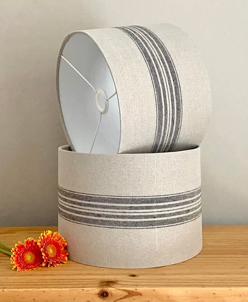 Linen Lampshade or Ceiling Charcoal Grey Black Stripes Natural Etsy UK