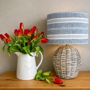 Linen lampshade or ceiling denim blue & antique white stripes