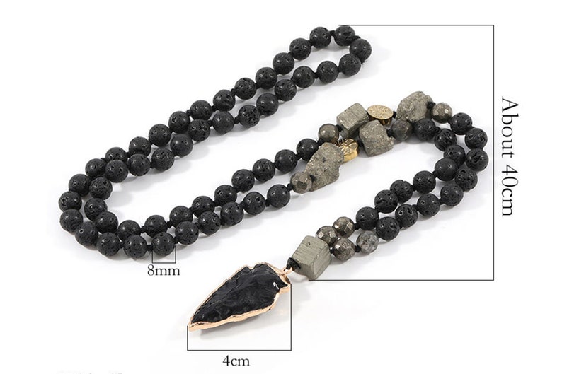 Agate Arrowhead & Lava Rock Beads Necklace Unisex image 4