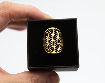 Ring Flower of Life | Sacred Geometry | Stainless Steel | Ring size: adjustable