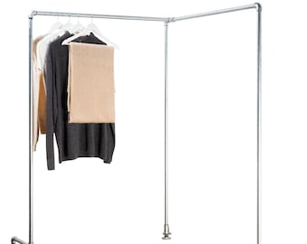 Free Standing Corner Clothes Rail | Industrial Silver Pipe Style