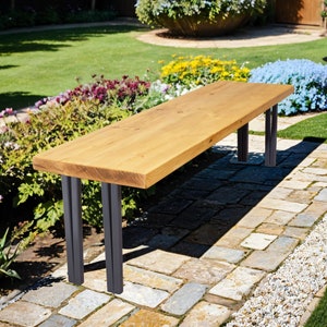 Rustic Garden Bench with Straight Box Hairpin Legs | Industrial Reclaimed Timber Style