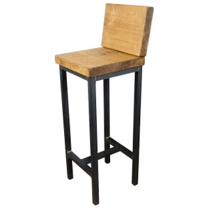 Industrial Steel Square Bar Stool With Back | Reclaimed Timber & Rustic Industrial Style!
