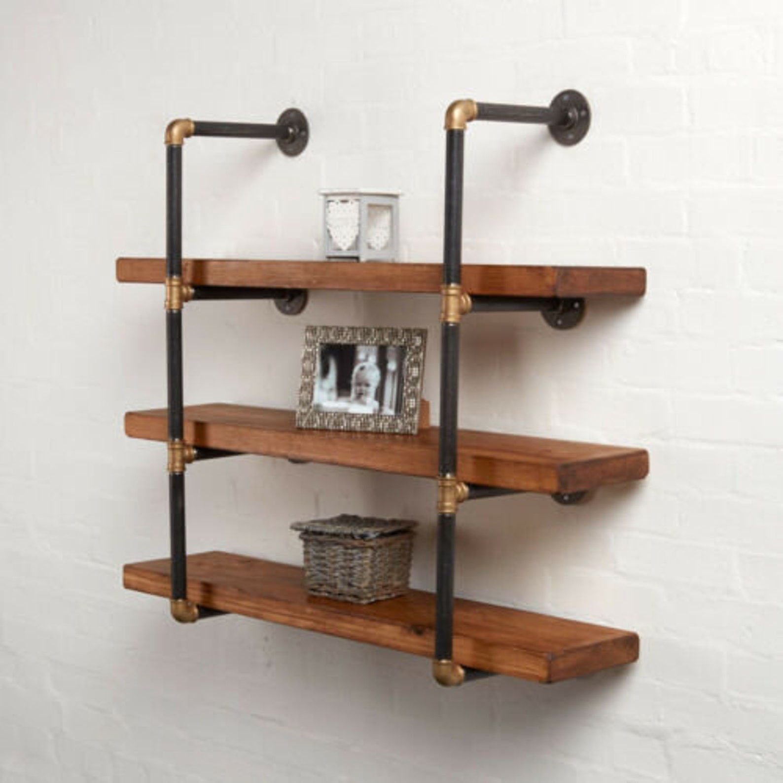 Pipe Fitting Tiered Shelving Unit Black & Brass Pipe Etsy