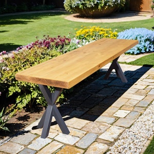 Rustic Garden Bench with XX Legs | Industrial Reclaimed Timber Style