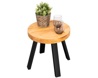 Tavolino rotondo con gambe in acciaio scatolato / Stile industriale in legno di recupero