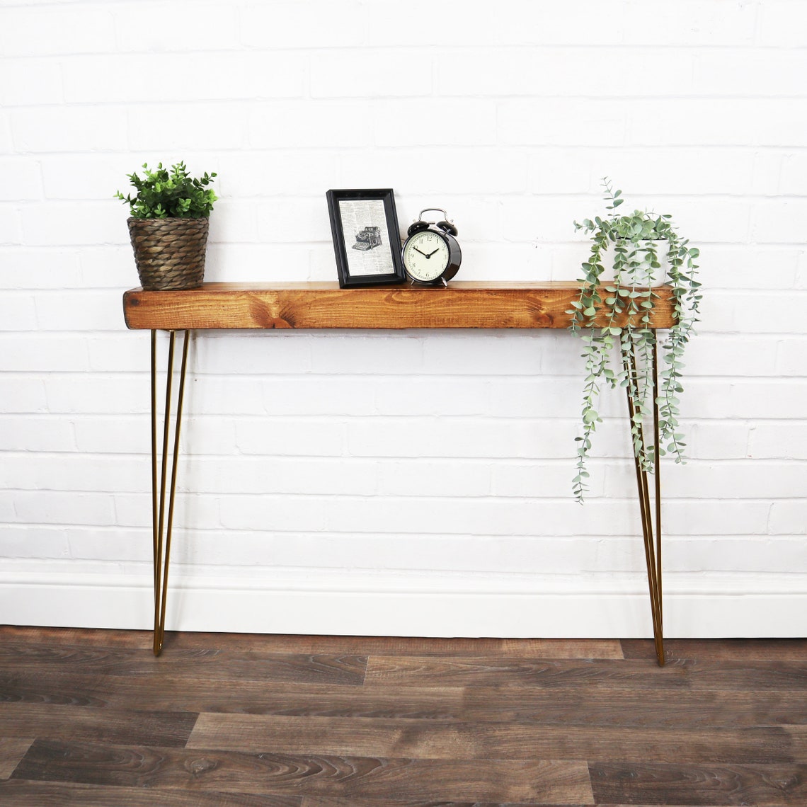 RUSTIC Console Table SLIMLINE CHUNKY With Brass Hair Pin Legs ...