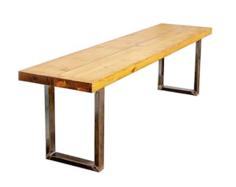 Reclaimed Timber Bench with Steel Square Legs | Industrial Style Reclaimed Timber