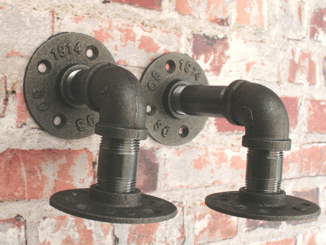 Industrial Steel Pipe Shelf Bracket Holder Elbow Style pair Etsy