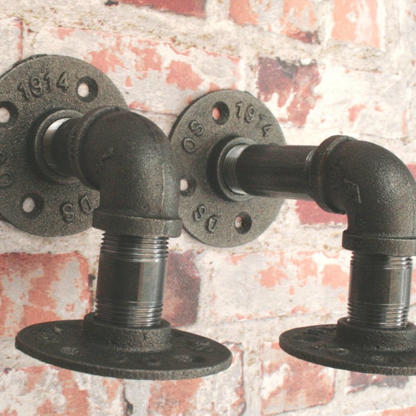 Industrial Steel Pipe Shelf Bracket Holder Elbow Style (Pair) - Solid Metal Shelving Brackets for Wall - Rustic Urban Shelving - Custom Size