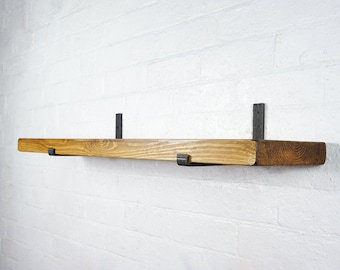 Handcrafted Solid Wood Shelf Rustic Industrial with UP Style Steel Brackets Custom Lengths FREE Delivery UK Mainland Wall Decor