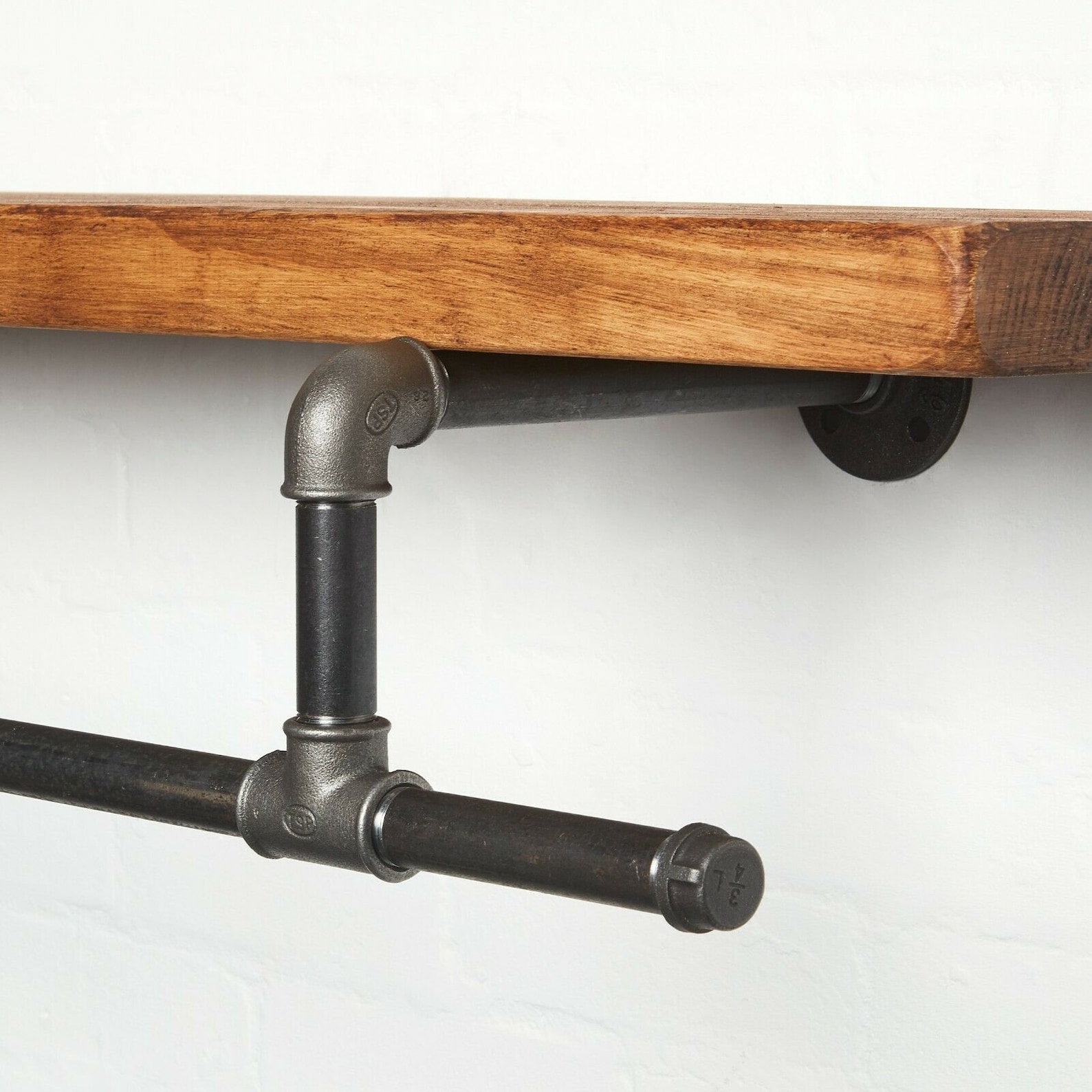 Industrial Clothes Rail With Solid Wood Shelf Tee Style Etsy UK