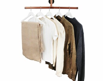 Tee Shape Double Clothing Rail | Industrial Copper Pipe Style