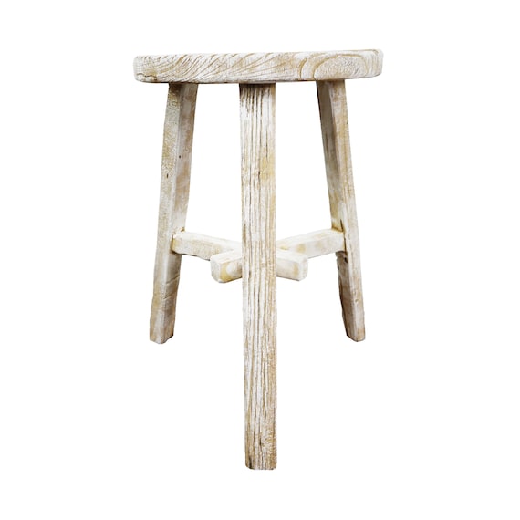 Rustic Solid Wood Milking Versatile Stool Whitewash Finish Child