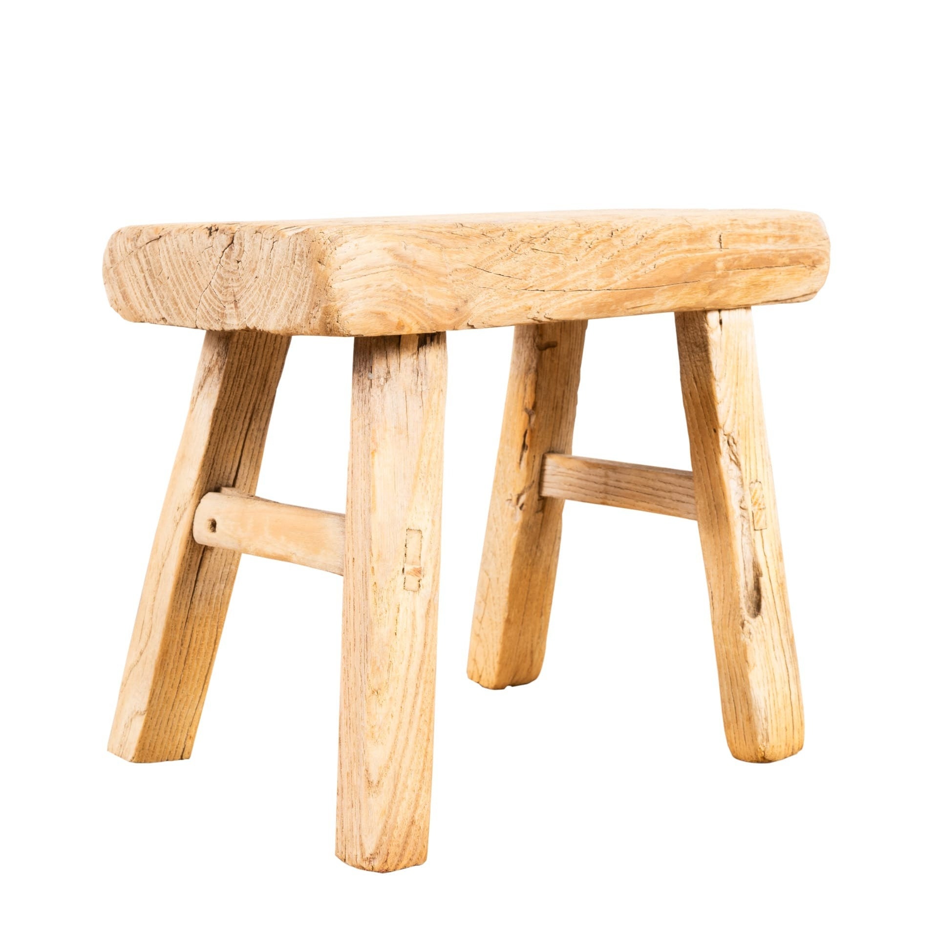 Small Traditional Rustic Rectangular Barn Stool - Reclaimed Antique Elm ...