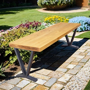 Rustic Garden Bench with Goblet Legs | Industrial Reclaimed Timber Style