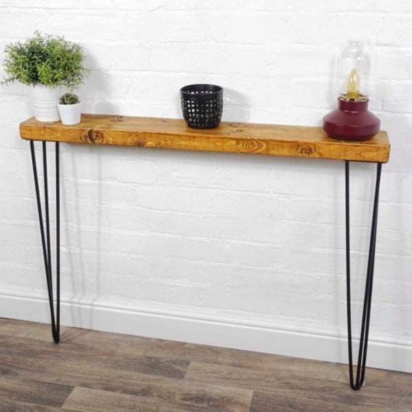 RUSTIC Console Table SLIMLINE With Hair Pin Legs | Reclaimed Timber Style | Modern Solid Wood Furniture - Bespoke Radiator Table for Hallway