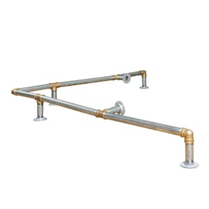 Bar/Kitchen Corner Foot Rail | Industrial Silver and Brass Pipe Style