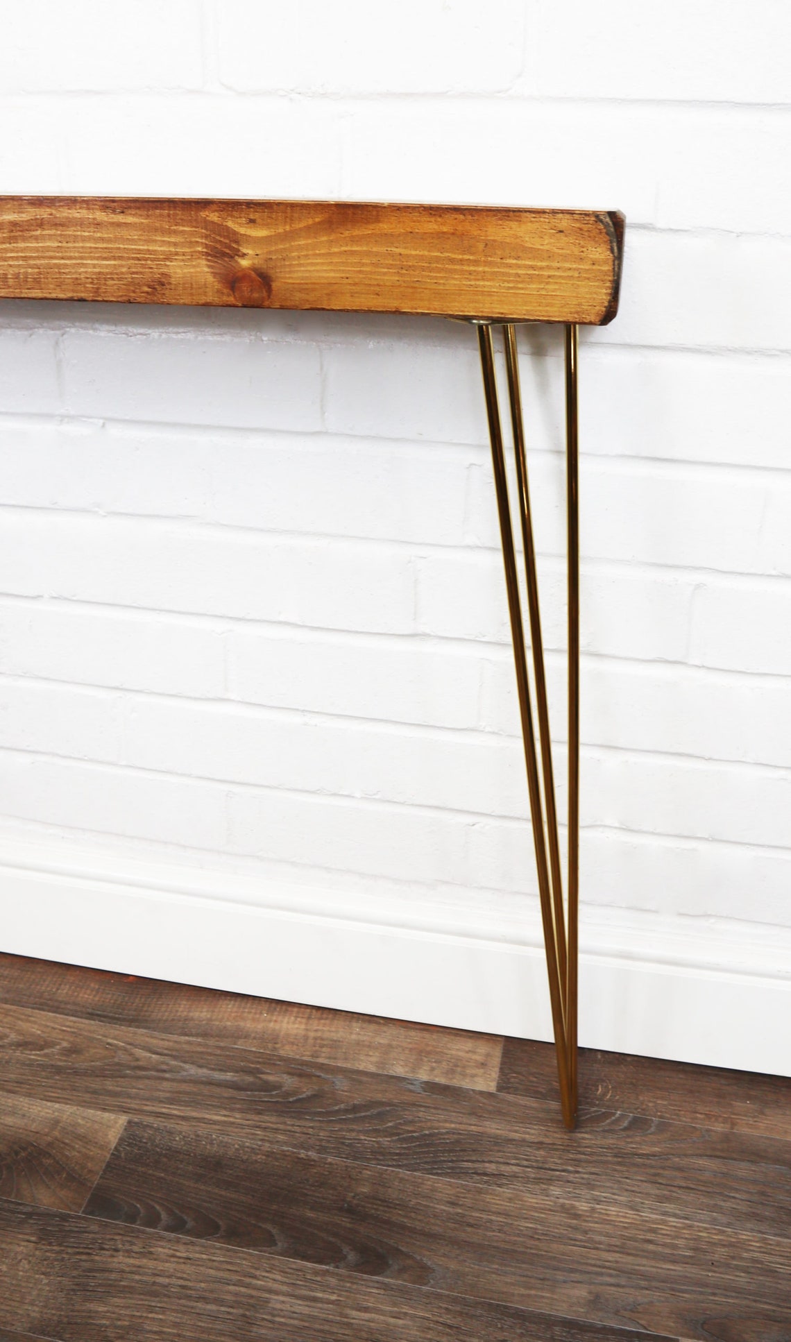 RUSTIC Console Table SLIMLINE CHUNKY With Brass Hair Pin Legs ...