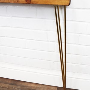 RUSTIC Console Table SLIMLINE CHUNKY With Brass Hair Pin Legs ...