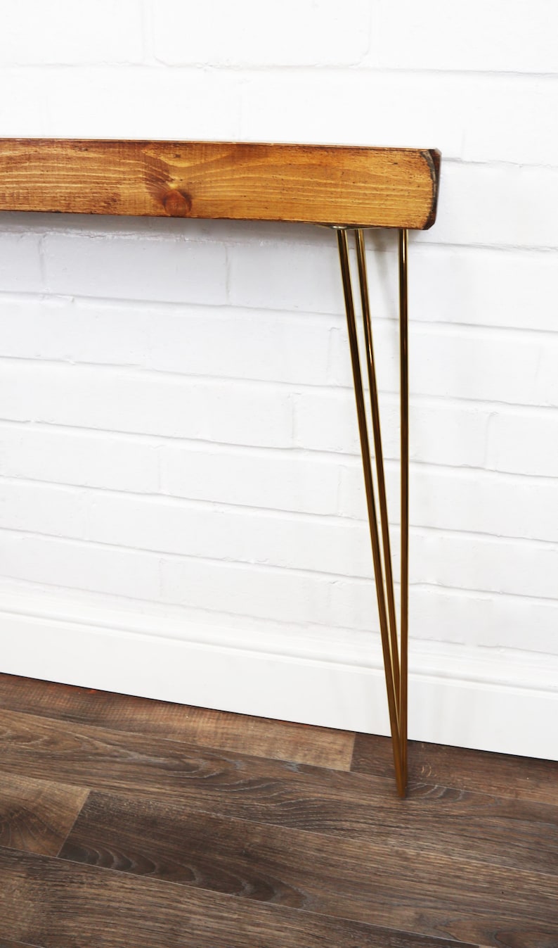 RUSTIC Console Table SLIMLINE CHUNKY With Brass Hair Pin Legs - Thumbnail 3