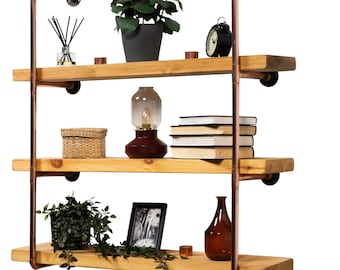 Wall Mounted Shelving Unit With Reclaimed Wooden Shelves | Copper Pipe Style