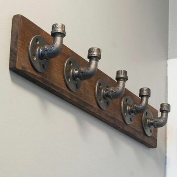 Industrial Pipe Coat Hooks - Haute qualité (AVEC BOIS) - style vintage