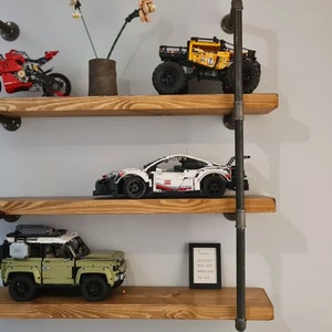 Pipe Fitting Tiered Shelving Unit - Height and Length Customisable - Industrial Shelving Unit for Wall - Reclaimed Solid Wooden Shelves