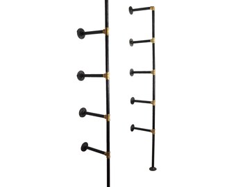 Industrial Floating Shelving Unit - Raw Steel & Brass Pipe Style - Steampunk, Rustic, Modern Shelving!