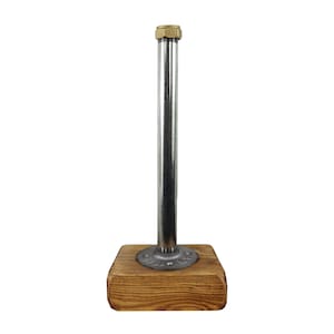 INDUSTRIAL Küchenrollenhalter mit Holzfuß | Industriesilber Stahl & Messingrohr Stil | Vintage Style | Küchenrollenhalter