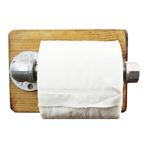 Industrial Toilet Roll Holder With Wooden Base, Made Using Industrial Silver Steel Pipe Fittings!!